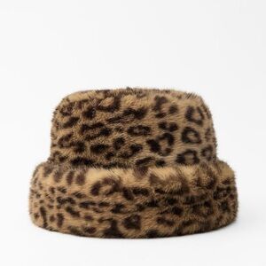 Faux Fur Leopard Print Bucket Hat Zara